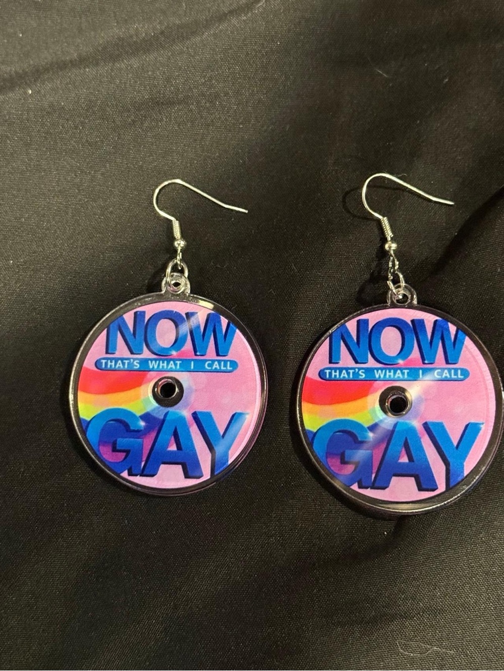 NOW That's What I Call Gay Pink Rainbow Disc Earrings - Picture 2 of 2